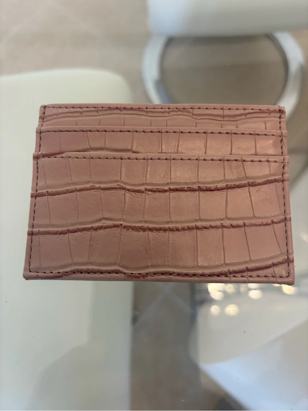 Croc-Embossed Slim Card Holder in Dusty Rose